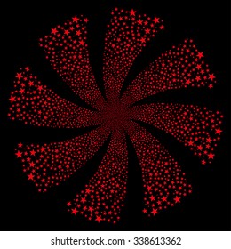 Fireworks Star Twirl vector illustration. This Celebration Pyrotechnic illustration is drawn with red flat bright stars on a black background.