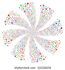 Fireworks Star Twirl vector image. This New Year Pyrotechnic illustration is drawn with multi-colored flat bright stars.