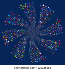 Fireworks Star Twirl vector image. This New Year Pyrotechnic illustration is drawn with multi-colored flat bright stars.