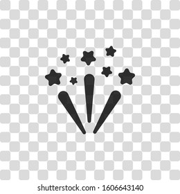 Fireworks with stars. Celebration icon. Black symbol on transparency grid