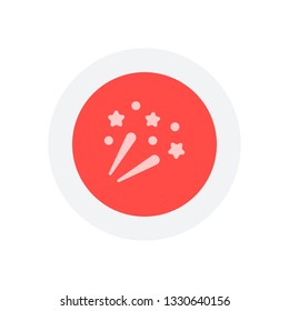 Fireworks with stars. Celebration icon. Icon in colored circle with gray bold border. Web button, modern flat design