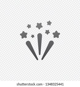 Fireworks with stars. Celebration icon. On grid background
