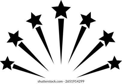 Fireworks stars icon. Shooting star or rising star icon sign isolated on transparent background. Flying star and comet with tail icon, abstract fantasy galaxy element. Vector illustration.
