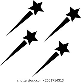 Fireworks stars icon. Shooting star or rising star icon sign isolated on transparent background. Flying star and comet with tail icon, abstract fantasy galaxy element. Vector illustration.