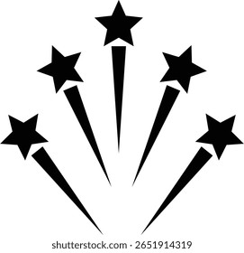 Fireworks stars icon. Shooting star or rising star icon sign isolated on transparent background. Flying star and comet with tail icon, abstract fantasy galaxy element. Vector illustration.
