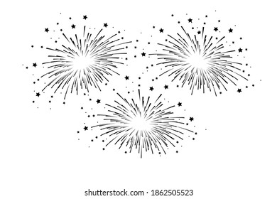 Fireworks and stars isolated on white background. Vector illustration 