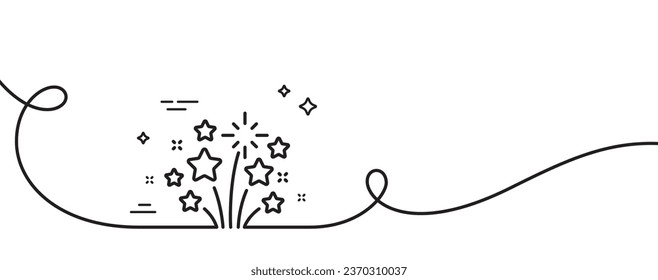 Fireworks stars line icon. Continuous one line with curl. Pyrotechnic salute sign. Carnival celebration lights symbol. Fireworks stars single outline ribbon. Loop curve pattern. Vector