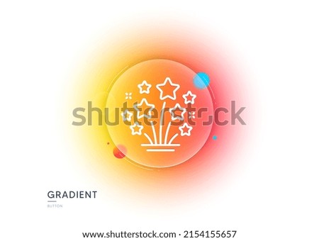 Fireworks stars line icon. Gradient blur button with glassmorphism. Pyrotechnic salute sign. Carnival celebration lights symbol. Transparent glass design. Fireworks stars line icon. Vector