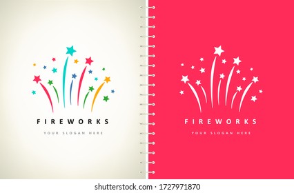 diseño vectorial del logotipo de fuegos artificiales y estrellas