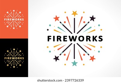 diseño vectorial del logotipo de fuegos artificiales y estrellas