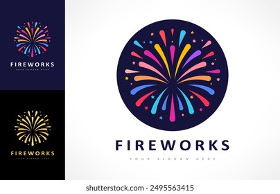 diseño de Vector de logotipo de fuegos artificiales y estrellas