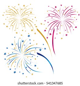 Fireworks and stars. Mardi Gras. Vector illustration isolated on white background.