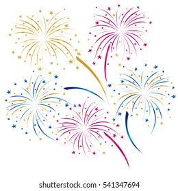 Fireworks and stars. Mardi Gras. Vector illustration isolated on white background.