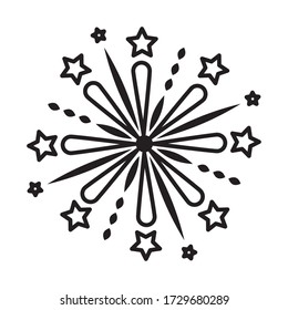 fireworks and stars over white background, line style, vector illustration