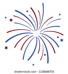 Fireworks and Stars - Red and blue fireworks and stars isolated on white background