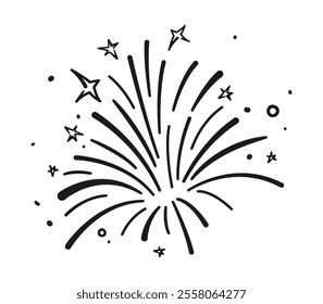 Fireworks with Stars and Sparks. Explosion. Birthday Celebration, Party, New Year event. Vector illustration isolated on transparent background