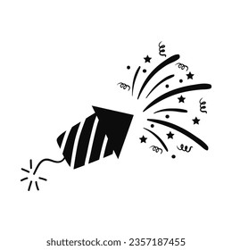 Fireworks with stars and sparks isolated on white background. Firework simple black line icons