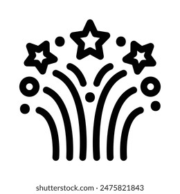 Fireworks and stars vector icon on white background.
