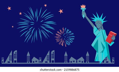 Fireworks with Statue of Liberty