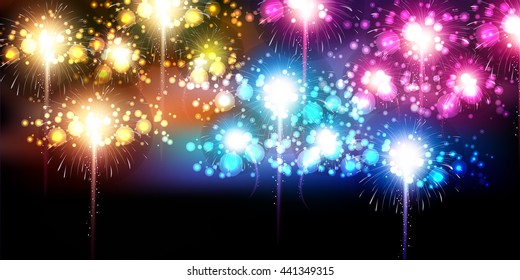 Fireworks summer landscape background