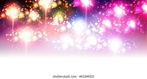 Fireworks summer landscape background