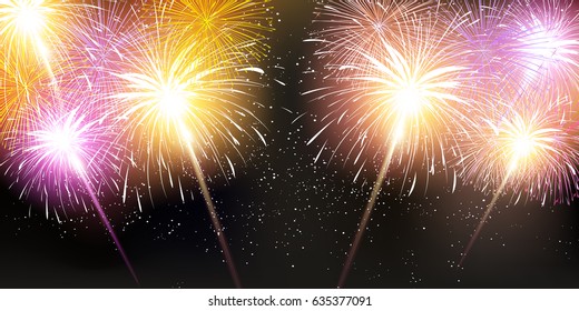 Fireworks Summer Landscape Background