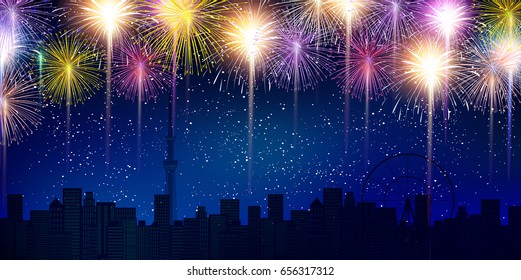 Fireworks Summer Landscape Background