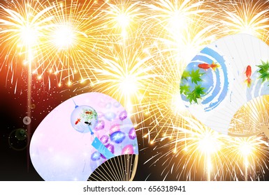 Fireworks Summer Landscape Background