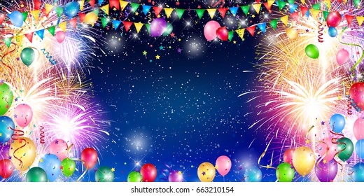 Fireworks summer night sky background