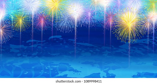 Fireworks summer sea background