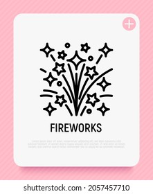 Icono de línea delgada de fuegos artificiales. Ilustración vectorial moderna del entretenimiento de fiesta.