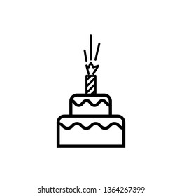 Fireworks thin line vector illustration. Party, gift shop sign design element. Pyrotechnics store contour isolated symbol. Mobile app, website linear icon. Rocket on cake simple outline drawing