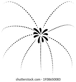 Fuegos artificiales con rayas delgadas y un medio en forma de flor.Icono vector aislado en blanco, estilo de dibujo a mano.