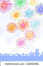 Fireworks and town scape