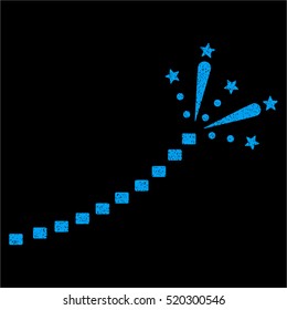Fireworks Trace grainy textured icon for overlay watermark stamps. Flat symbol with dirty texture. Dotted vector blue ink rubber seal stamp with grunge design on a black background.