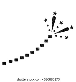 Fireworks Trace grainy textured icon for overlay watermark stamps. Flat symbol with dirty texture. Dotted vector black ink rubber seal stamp with grunge design on a white background.