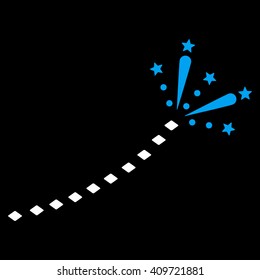 Fireworks Trace vector toolbar icon. Style is bicolor flat icon symbol, blue and white colors, black background, rhombus dots.