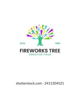 Fireworks Tree Leaf Fun Nature Vibrant Color Logo Vector Icon Illustration