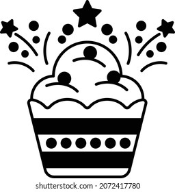 Fireworks Vanilla Cupcakes Concept, Vector Icon Design, Party Celebrations Symbol, Winter Holiday Season Sign, New Year and Christmas Stock Illustration