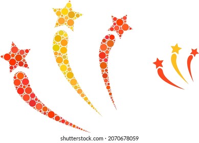 Fireworks vector collage of circle dots in variable sizes and color hues. Circle dots are united into fireworks vector illustration. Abstract vector illustration.