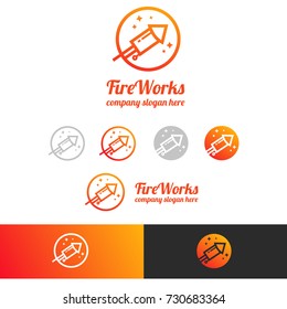 Fireworks vector graphic design logo, icon isolated. Colorful sign in circle shape. Logo for Business, Fireworks, Pyrotechnics.