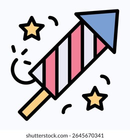 Fireworks Vector Icon, Fourth Of July Icon, Vector Style Lineal color Icon.	