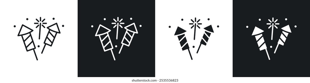 Icono de Vector de fuegos artificiales en blanco y negro. Ilustración EPS 10
