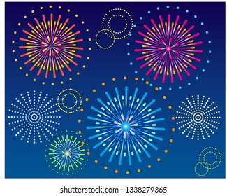  Fireworks vector illustration.