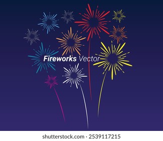 Fuegos artificiales, Ilustración vectorial de fuegos artificiales, elemento decorativo de Vector de fuegos artificiales, Ilustración vectorial de fuegos artificiales editable.