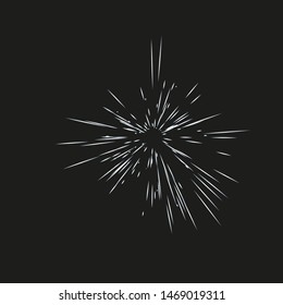 Fireworks. Vector illustration. Dynamic style. Abstract explosion, speed motion lines from the middle. Vector illustration