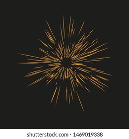 Fireworks. Vector illustration. Dynamic style. Abstract explosion, speed motion lines from the middle. Vector illustration