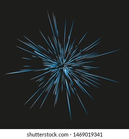 Fireworks. Vector illustration. Dynamic style. Abstract explosion, speed motion lines from the middle. Vector illustration