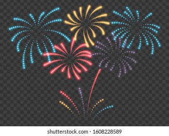 Fireworks vector illustration. Festive background. Transparent light effect. Vector illustration
