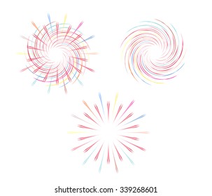 Fireworks vector illustration set for registration cards.